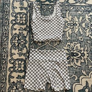 Dressed in Lala checker print bike shorts & crop top matching set - size large